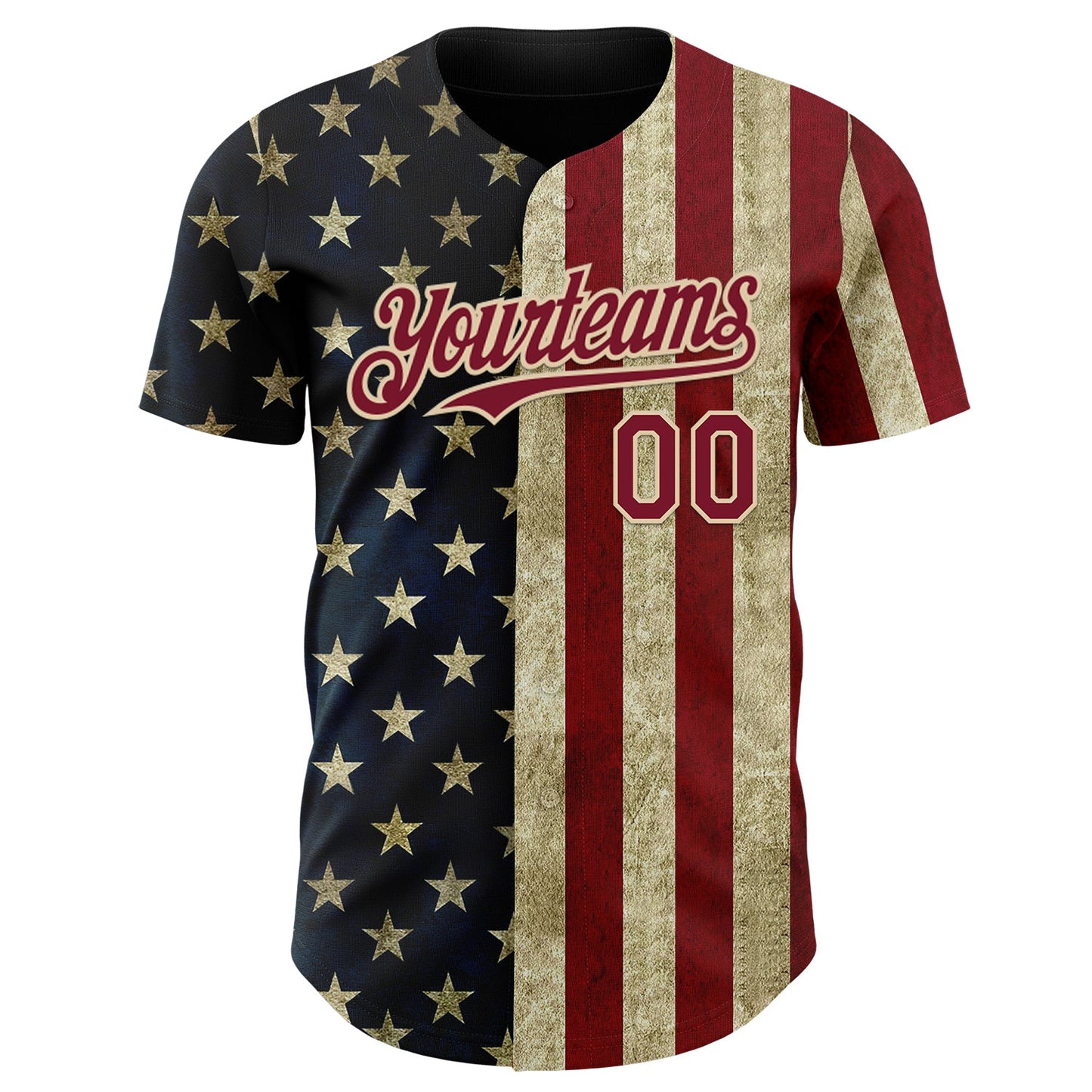 Custom Navy Crimson-City Cream Vintage USA Flag Patriotic Split Stars and Stripes Authentic Baseball Jersey view 2