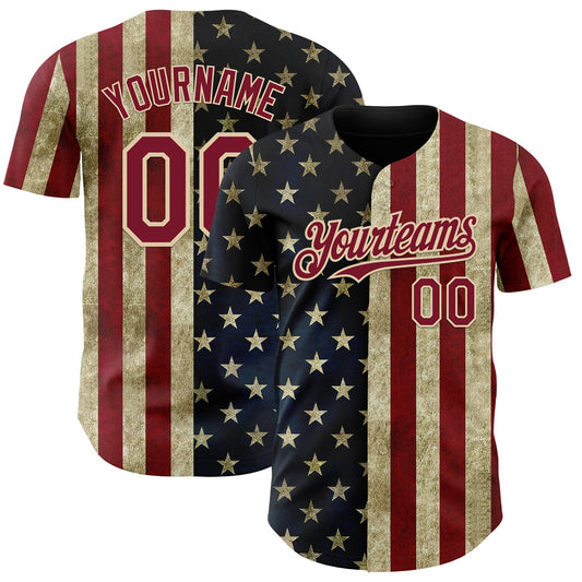 Custom Navy Crimson-City Cream Vintage USA Flag Patriotic Split Stars and Stripes Authentic Baseball Jersey - Main View