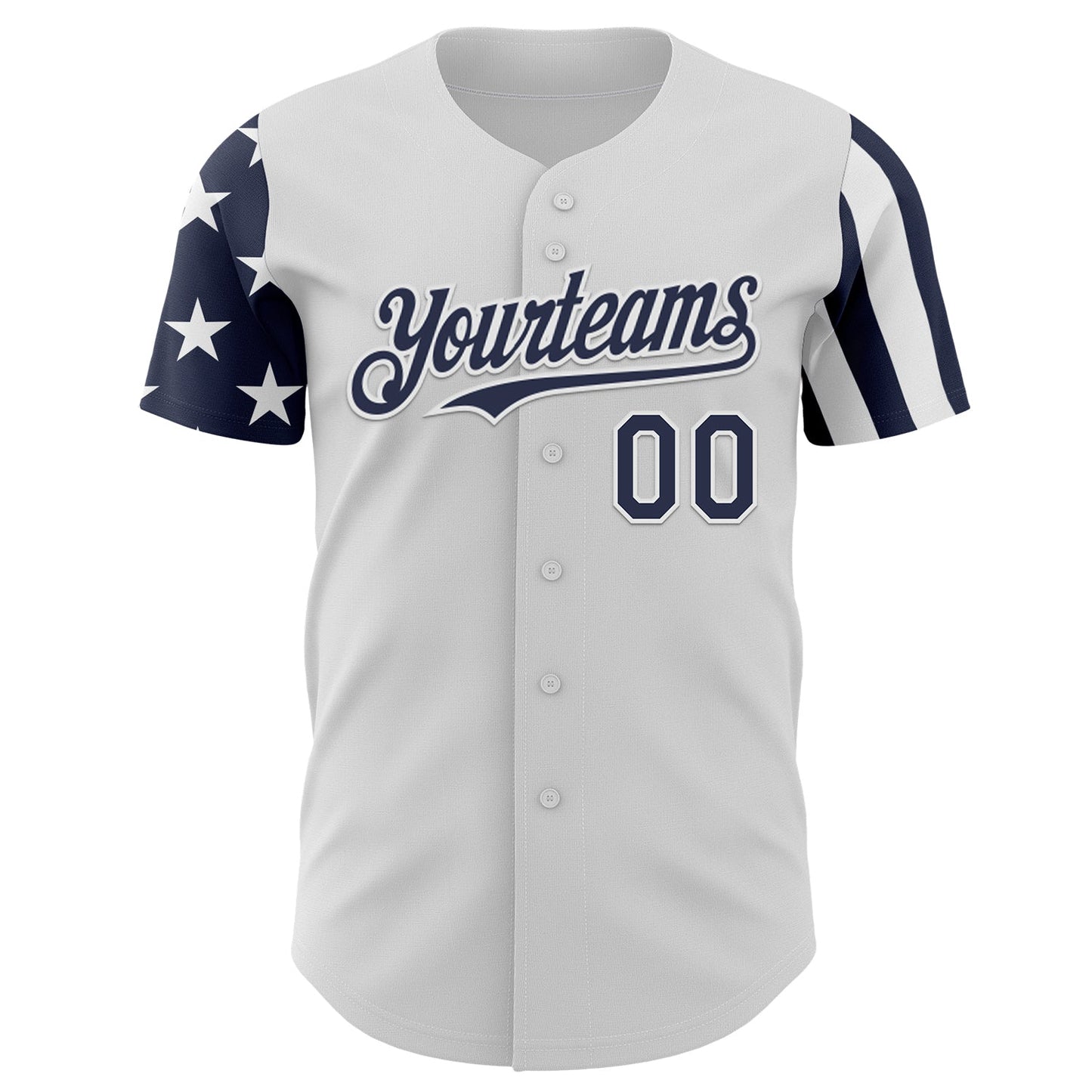 Custom White-Navy Two Tone USA Flag Sleeves Stars and Stripes Authentic Baseball Jersey view 2