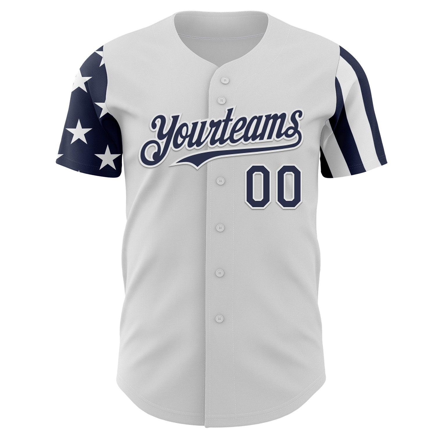 Custom White-Navy Two Tone USA Flag Sleeves Stars and Stripes Authentic Baseball Jersey view 2
