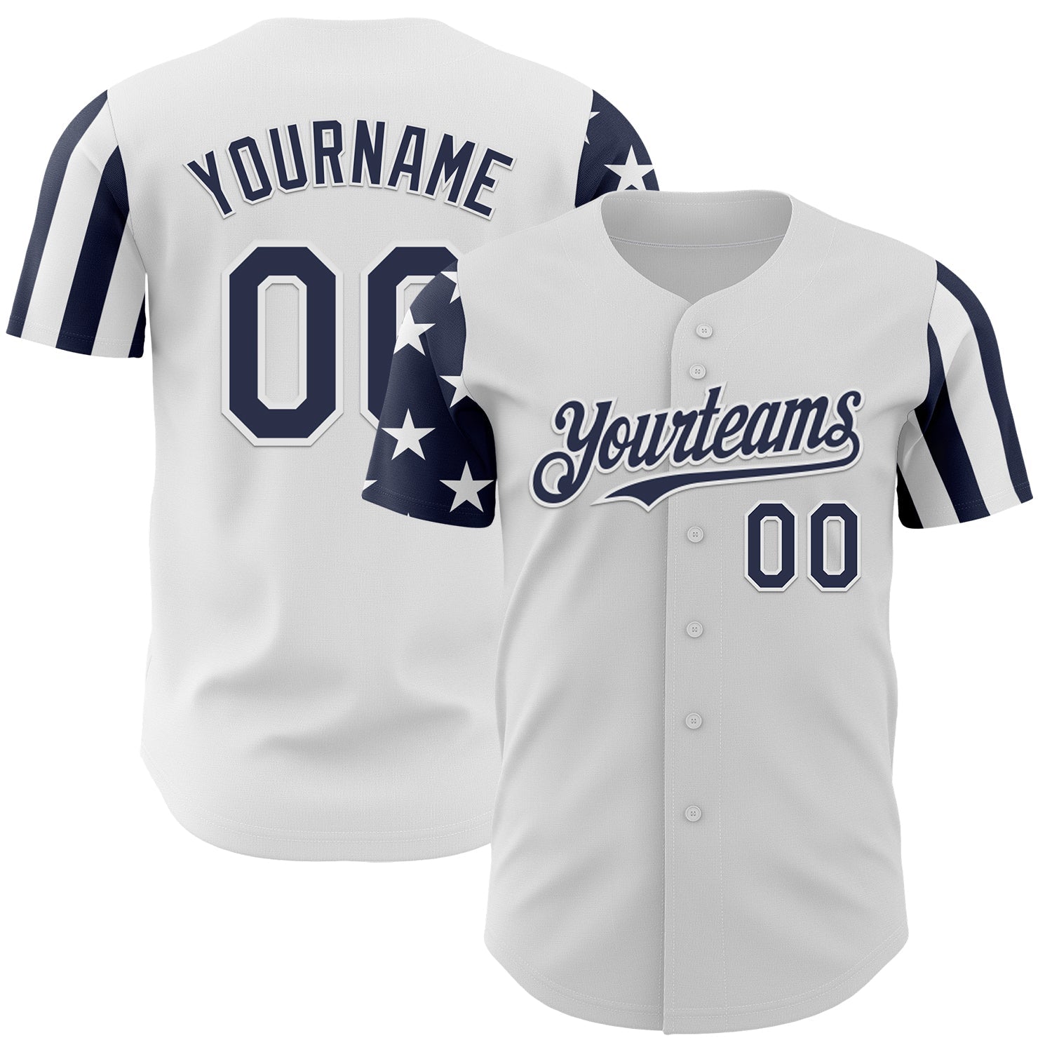 Custom White-Navy Two Tone USA Flag Sleeves Stars and Stripes Authentic Baseball Jersey - Main View