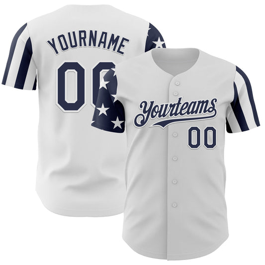 Custom White-Navy Two Tone USA Flag Sleeves Stars and Stripes Authentic Baseball Jersey - Main View
