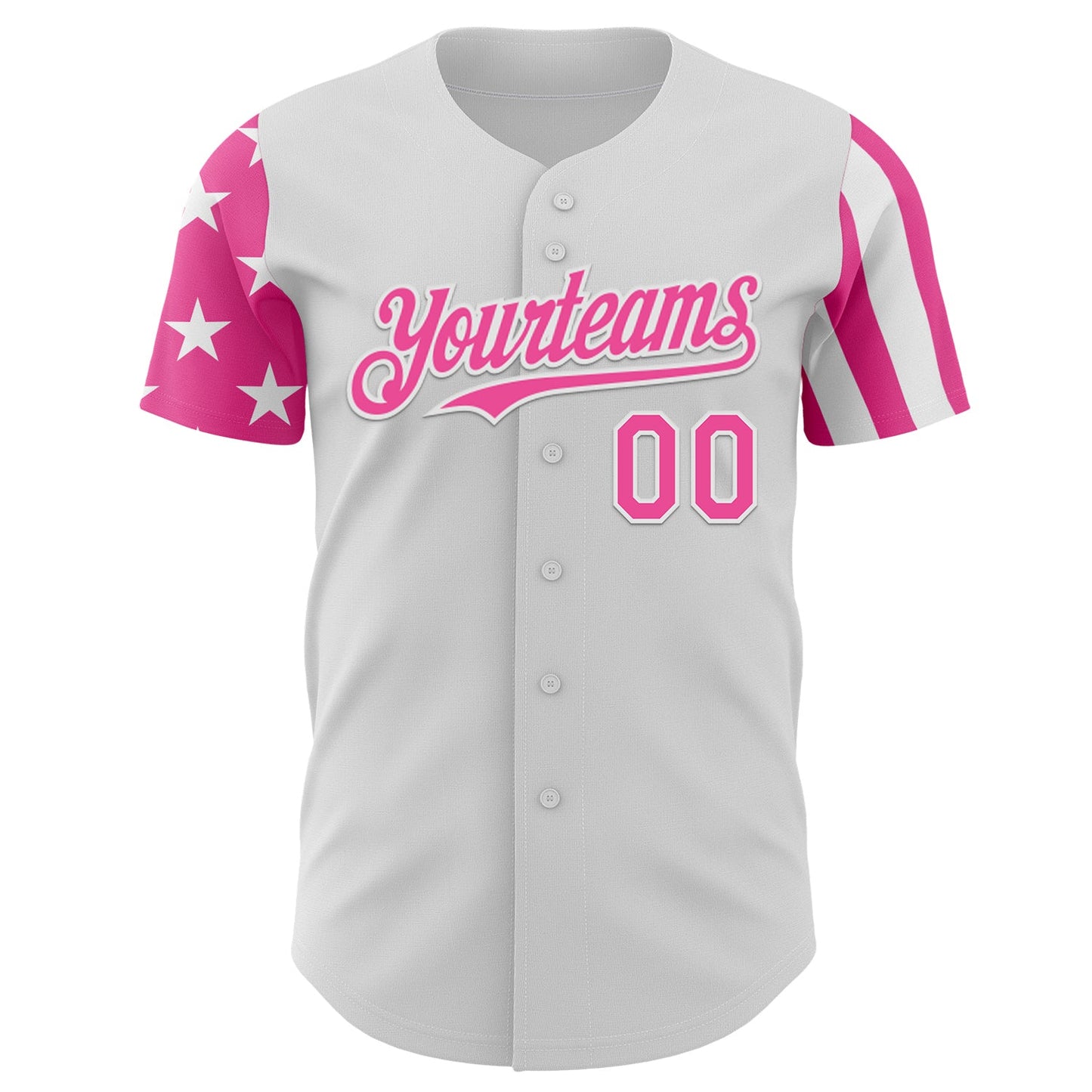 Custom White-Pink Two Tone USA Flag Sleeves Stars and Stripes Authentic Baseball Jersey view 2