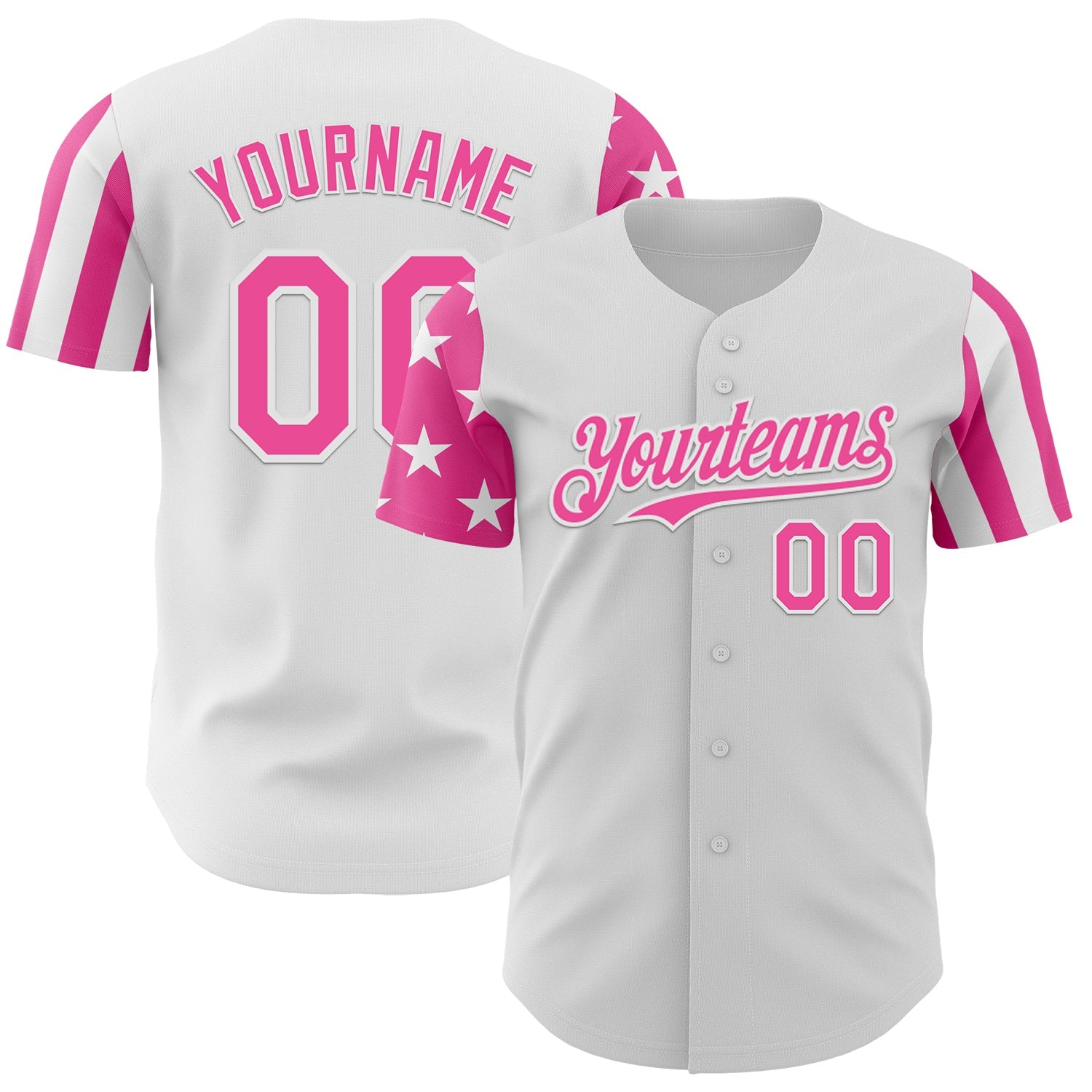 Custom White-Pink Two Tone USA Flag Sleeves Stars and Stripes Authentic Baseball Jersey - Main View