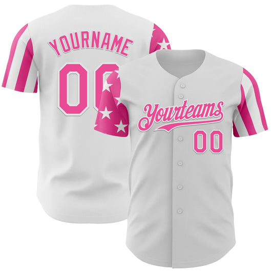 Custom White-Pink Two Tone USA Flag Sleeves Stars and Stripes Authentic Baseball Jersey - Main View