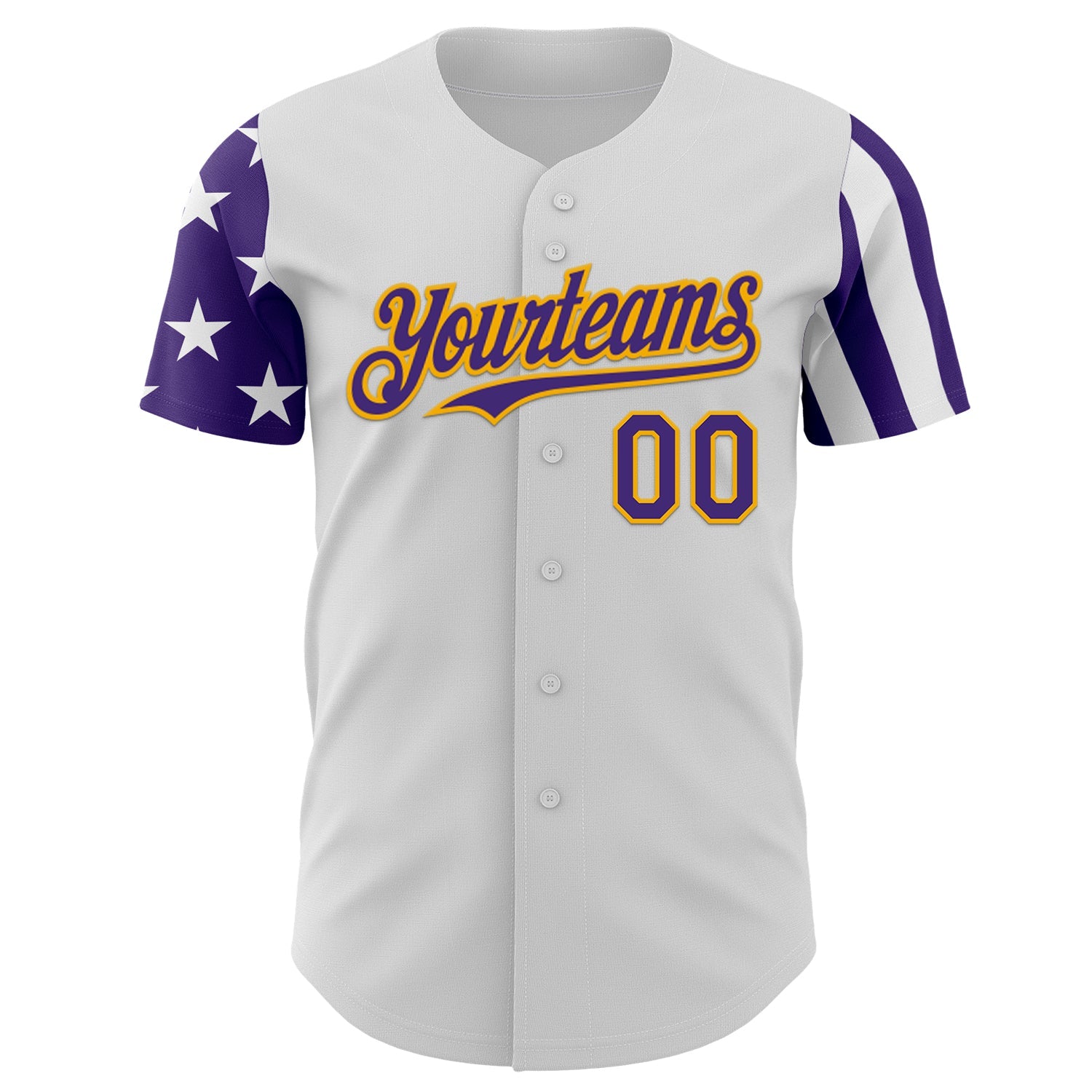 Custom White Purple-Gold Two Tone USA Flag Sleeves Stars and Stripes Authentic Baseball Jersey view 2