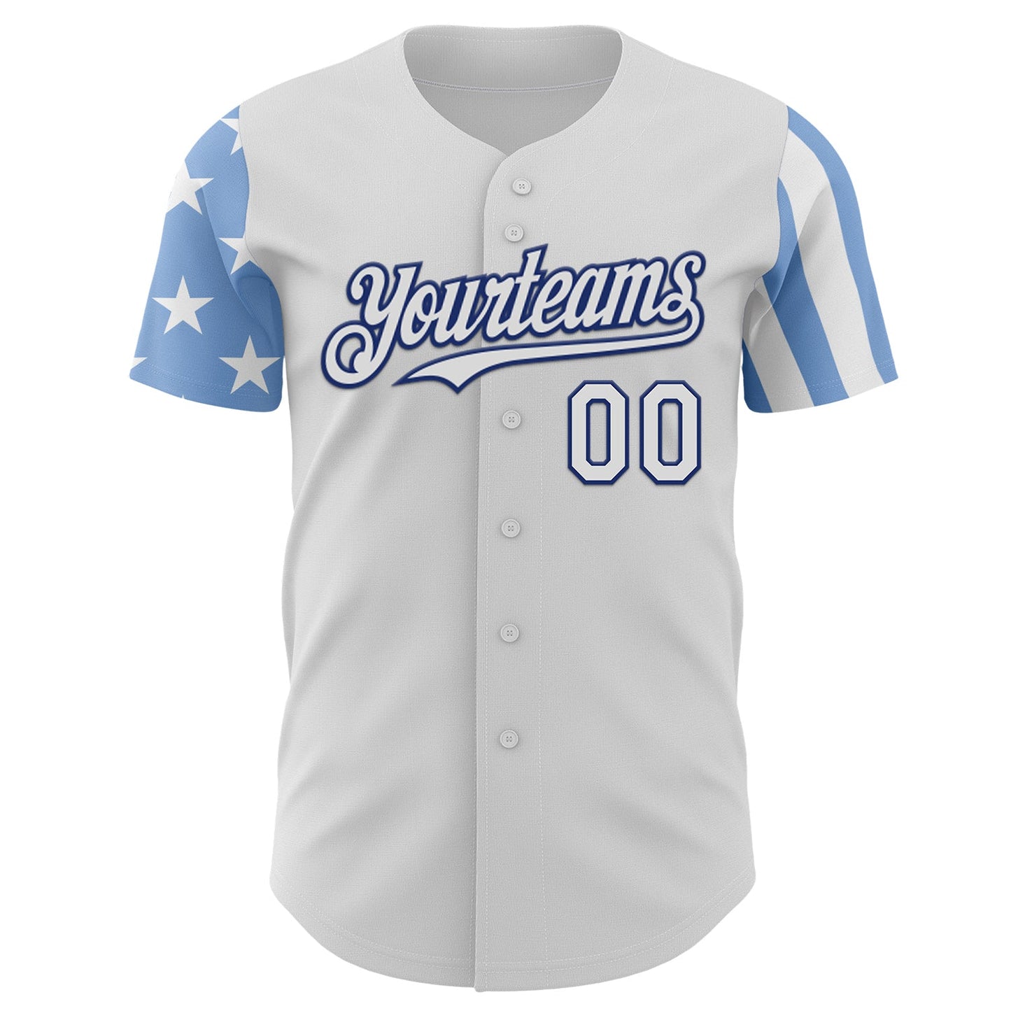 Custom White Light Blue-Royal Two Tone USA Flag Sleeves Stars and Stripes Authentic Baseball Jersey view 2