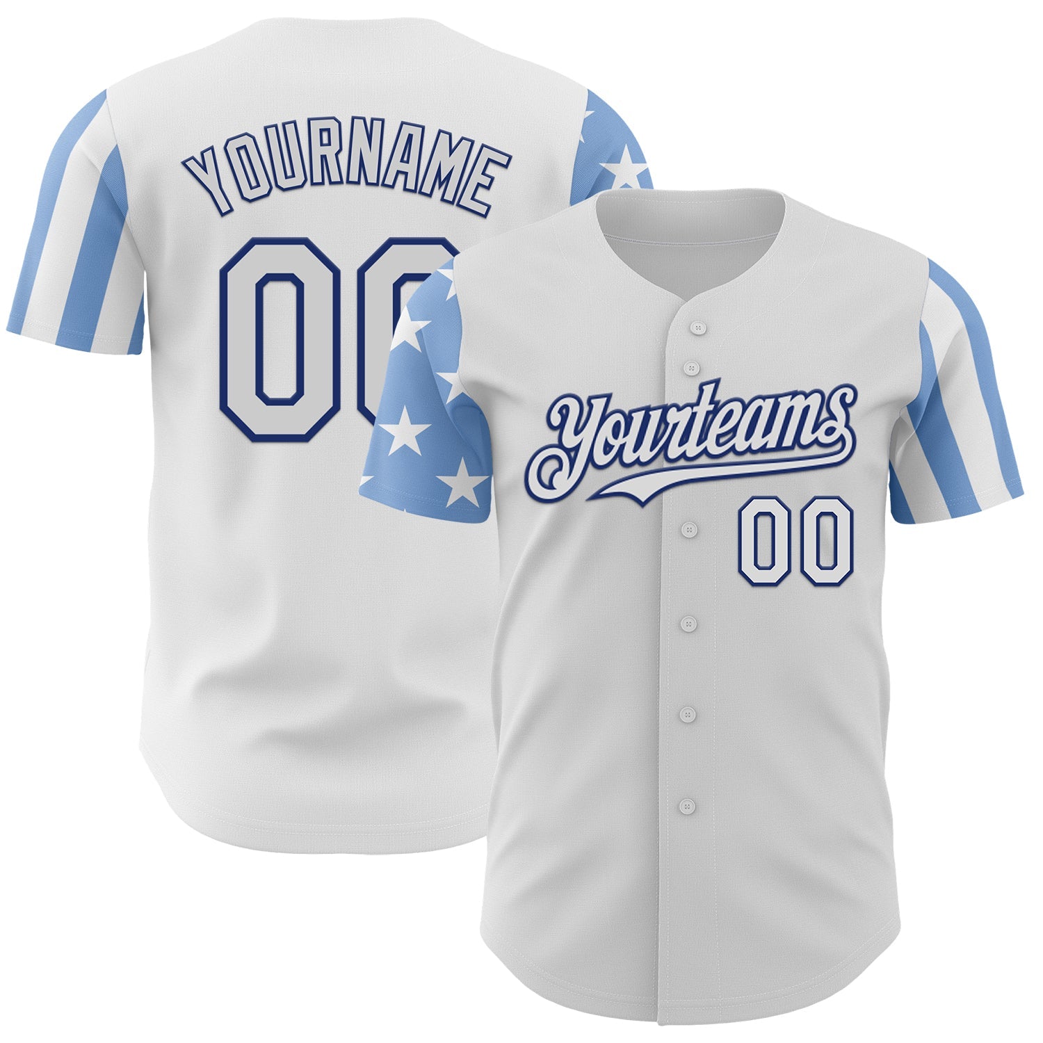 Custom White Light Blue-Royal Two Tone USA Flag Sleeves Stars and Stripes Authentic Baseball Jersey - Main View