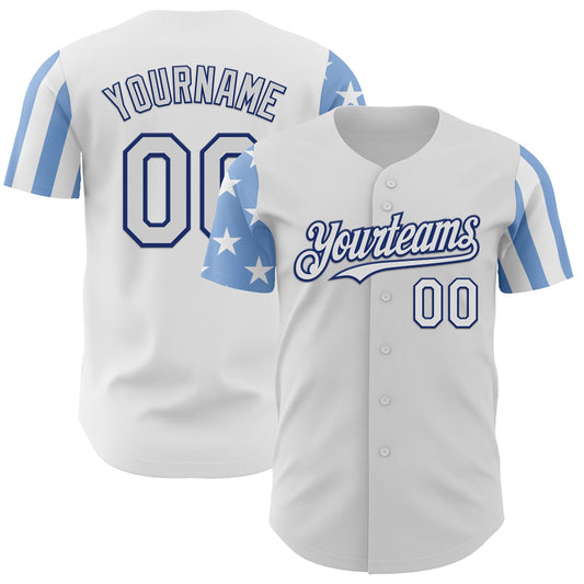 Custom White Light Blue-Royal Two Tone USA Flag Sleeves Stars and Stripes Authentic Baseball Jersey - Main View