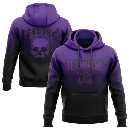 Custom Stitched Purple Black 3D Skull Fashion Sports Pullover Sweatshirt Hoodie - Main View