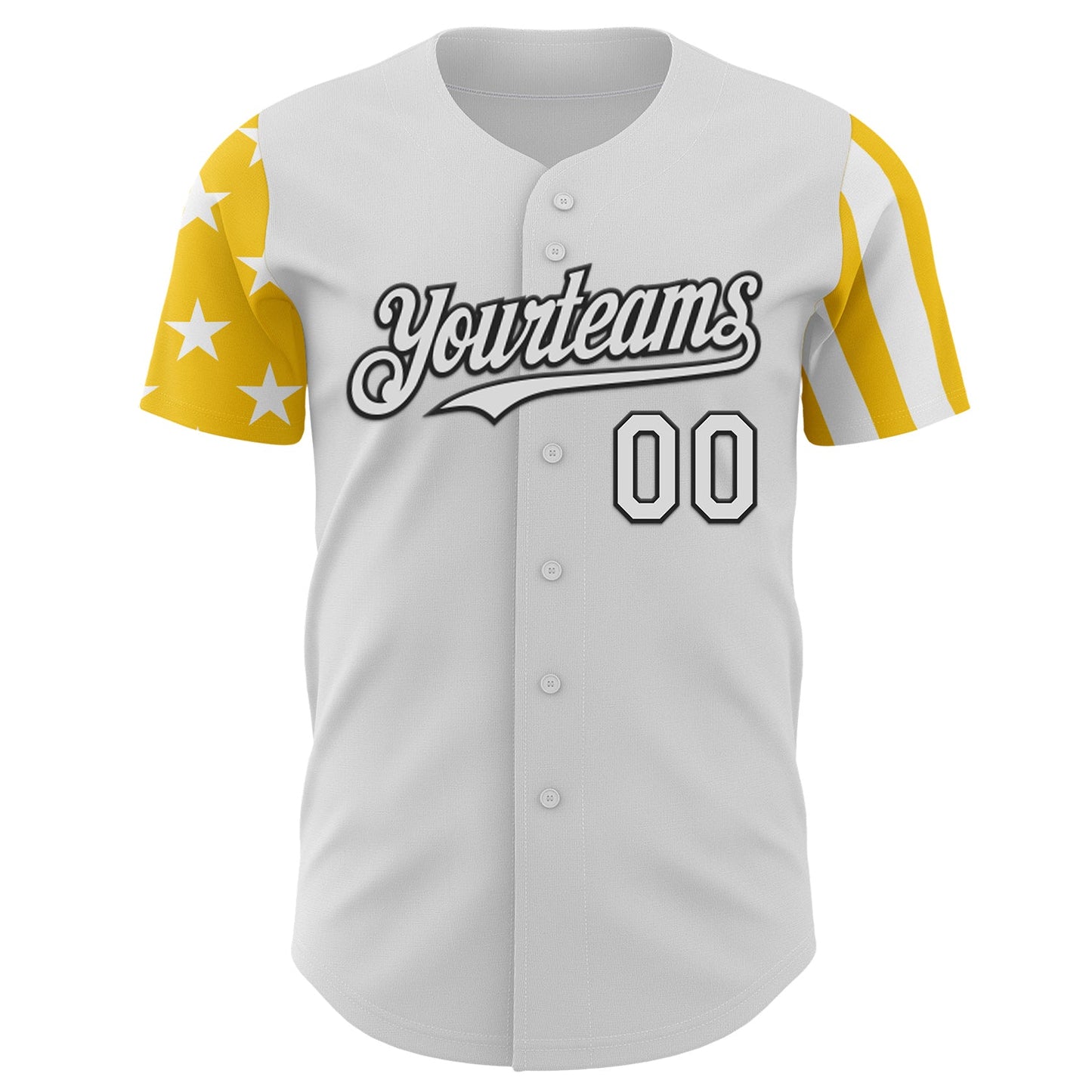 Custom White Yellow-Black Two Tone USA Flag Sleeves Stars and Stripes Authentic Baseball Jersey view 2