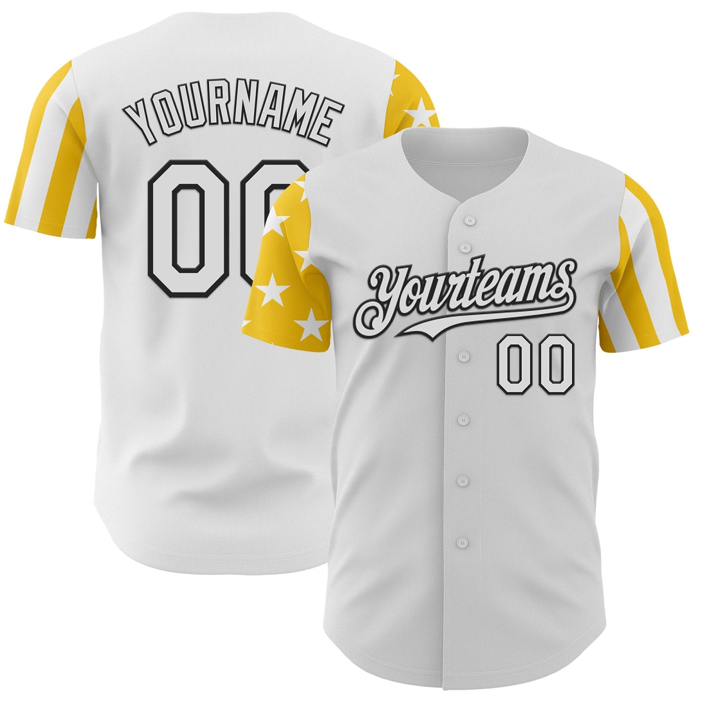 Custom White Yellow-Black Two Tone USA Flag Sleeves Stars and Stripes Authentic Baseball Jersey - Main View