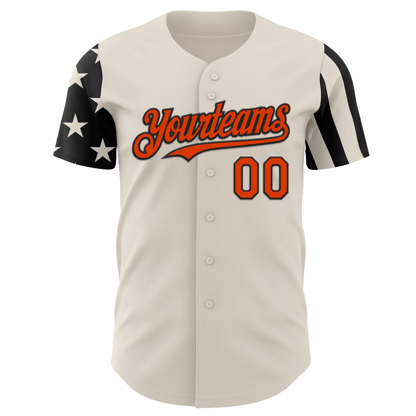 Custom Cream Orange-Black Two Tone USA Flag Sleeves Stars and Stripes Authentic Baseball Jersey view 2