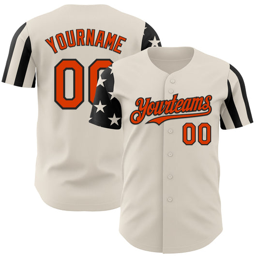 Custom Cream Orange-Black Two Tone USA Flag Sleeves Stars and Stripes Authentic Baseball Jersey - Main View