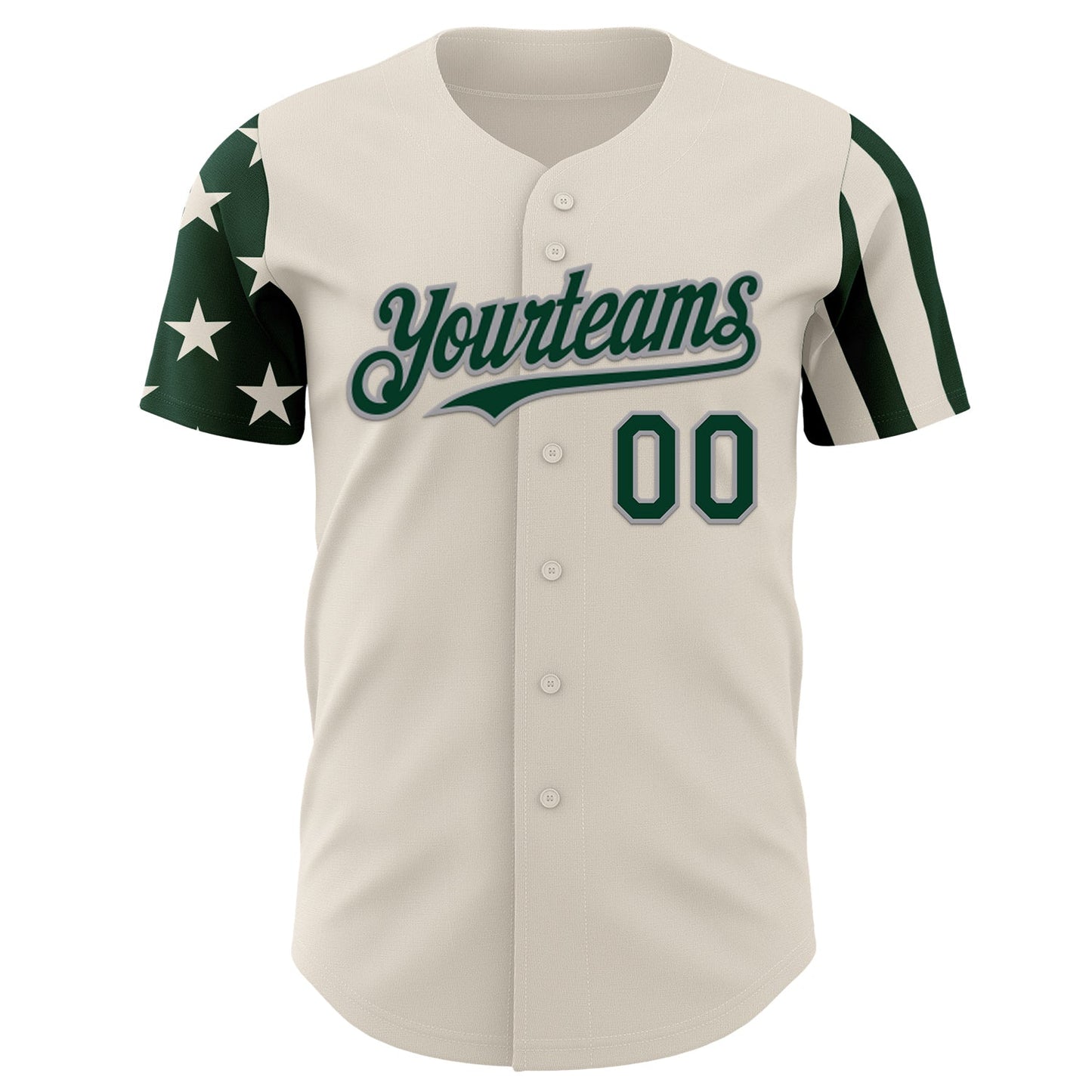 Custom Cream Green-Gray Two Tone USA Flag Sleeves Stars and Stripes Authentic Baseball Jersey view 2
