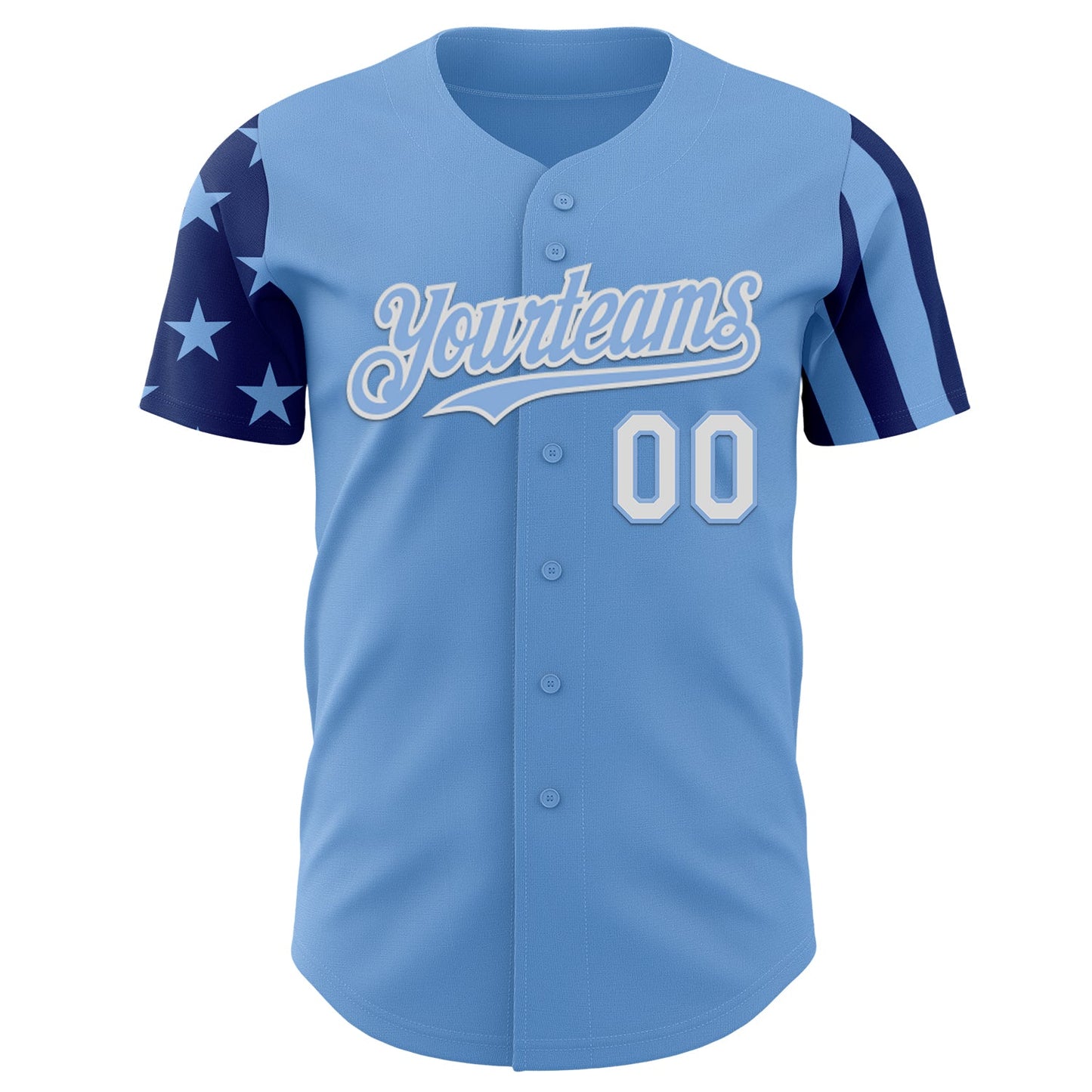 Custom Light Blue White-Royal Two Tone USA Flag Sleeves Stars and Stripes Authentic Baseball Jersey view 2
