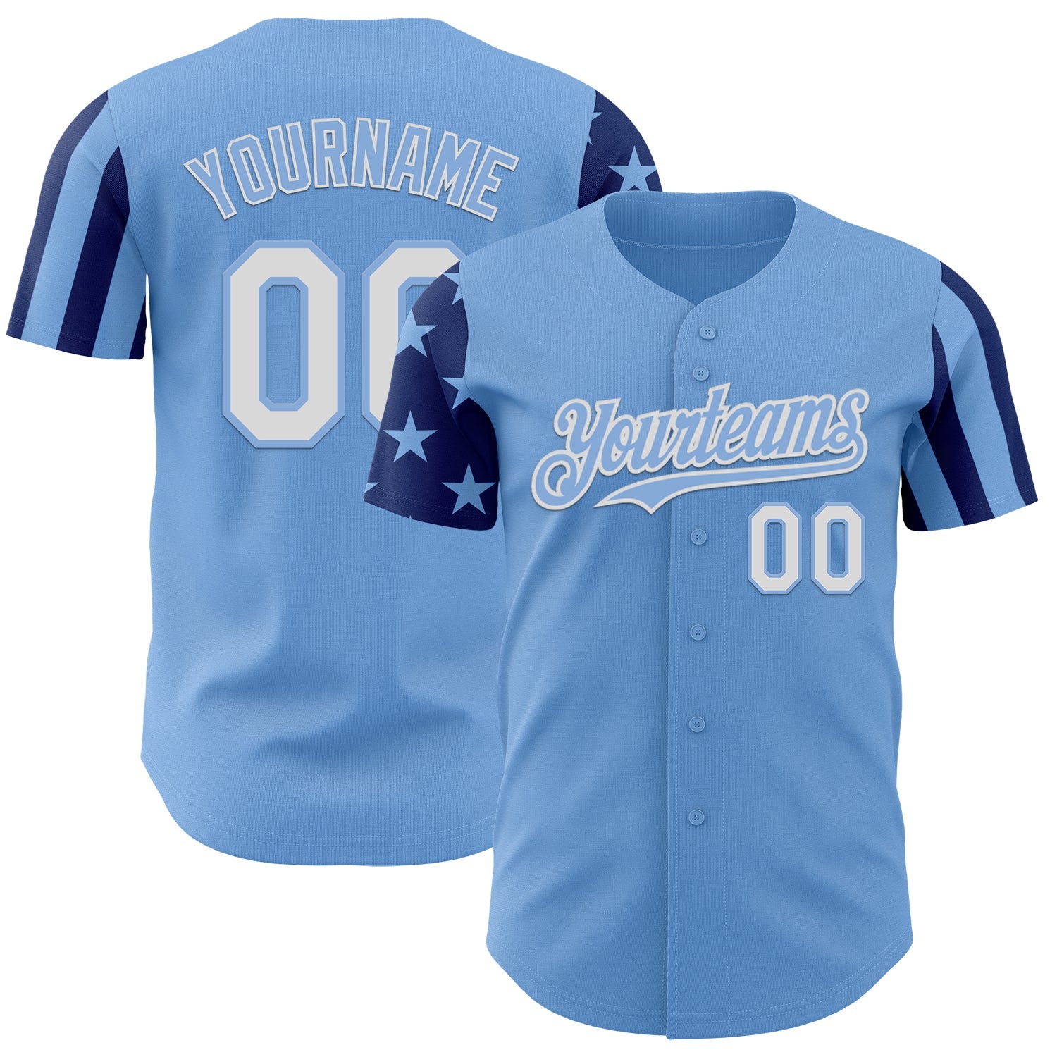 Custom Light Blue White-Royal Two Tone USA Flag Sleeves Stars and Stripes Authentic Baseball Jersey - Main View