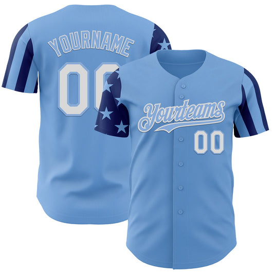 Custom Light Blue White-Royal Two Tone USA Flag Sleeves Stars and Stripes Authentic Baseball Jersey - Main View