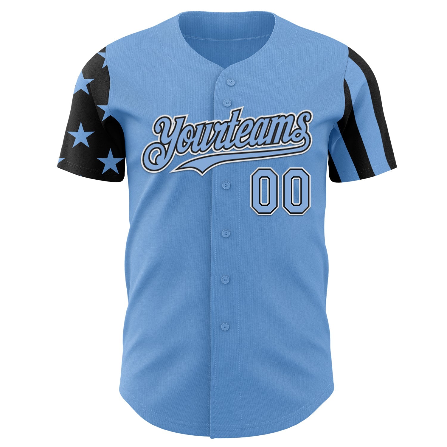 Custom Light Blue Black-White Two Tone USA Flag Sleeves Stars and Stripes Authentic Baseball Jersey view 2