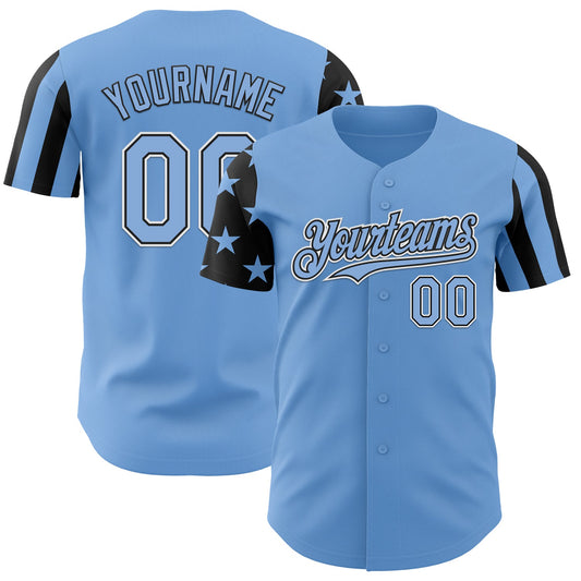Custom Light Blue Black-White Two Tone USA Flag Sleeves Stars and Stripes Authentic Baseball Jersey - Main View