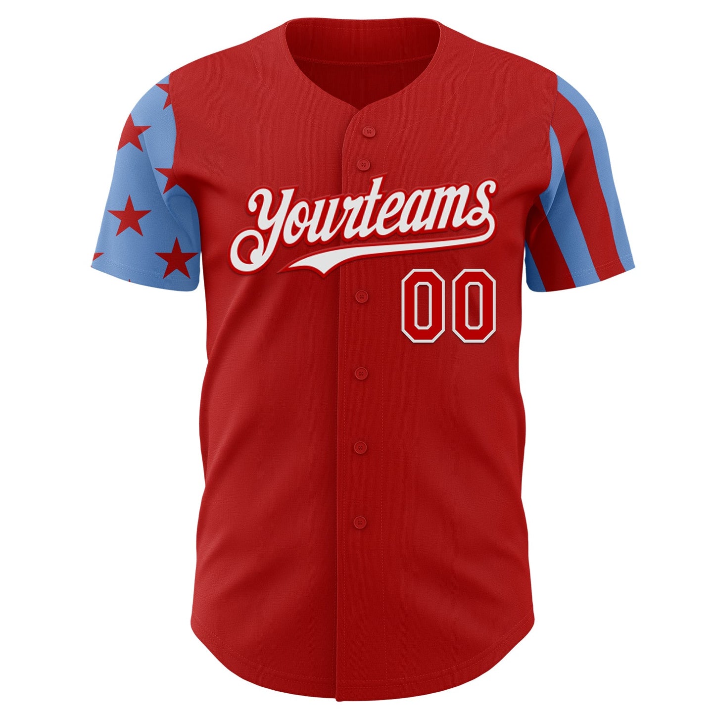 Custom Red Powder Blue-White Two Tone USA Flag Sleeves Stars and Stripes Authentic Baseball Jersey view 2