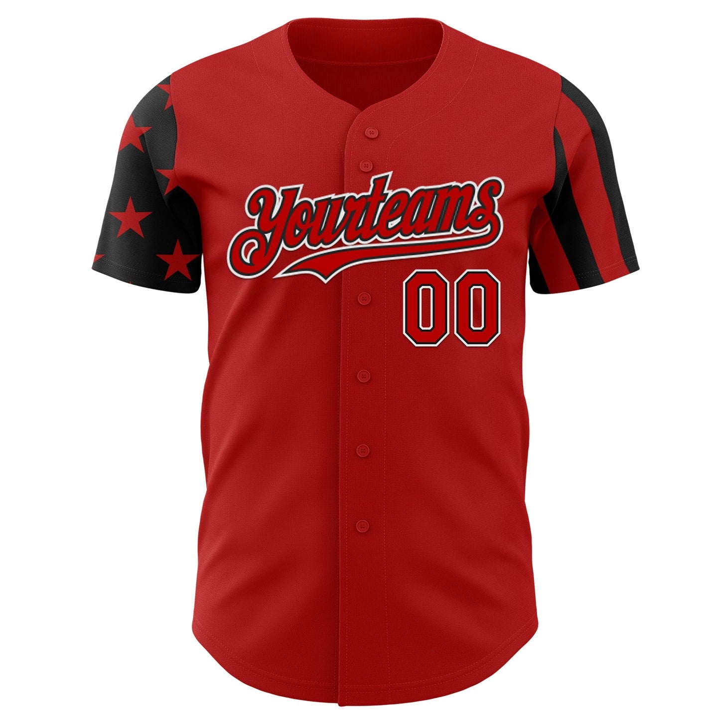 Custom Red Black-White Two Tone USA Flag Sleeves Stars and Stripes Authentic Baseball Jersey view 2