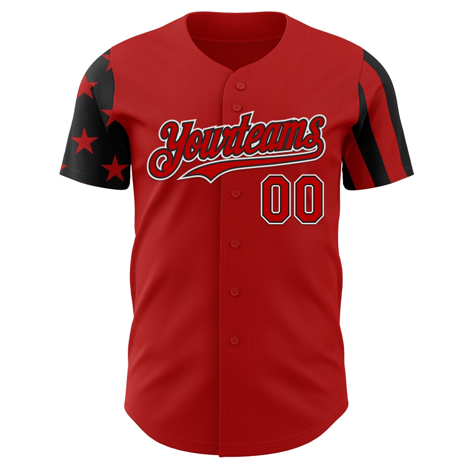 Custom Red Black-White Two Tone USA Flag Sleeves Stars and Stripes Authentic Baseball Jersey view 2