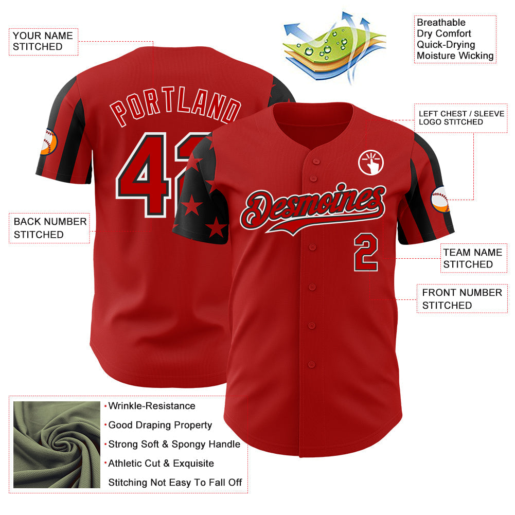 Custom Red Black-White Two Tone USA Flag Sleeves Stars and Stripes Authentic Baseball Jersey view 3