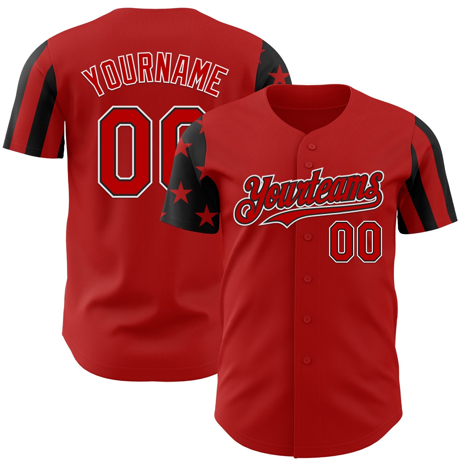 Custom Red Black-White Two Tone USA Flag Sleeves Stars and Stripes Authentic Baseball Jersey - Main View