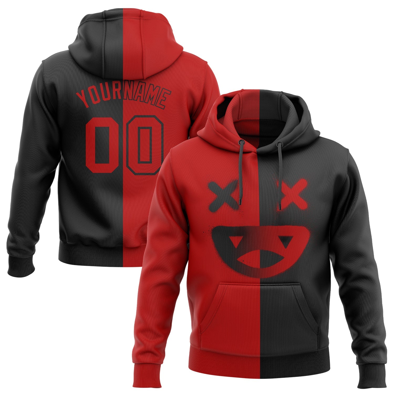 Custom Stitched Black Red 3D Skull Fashion Sports Pullover Sweatshirt Hoodie - Main View