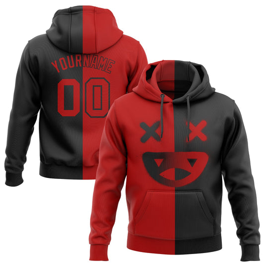 Custom Stitched Black Red 3D Skull Fashion Sports Pullover Sweatshirt Hoodie - Main View