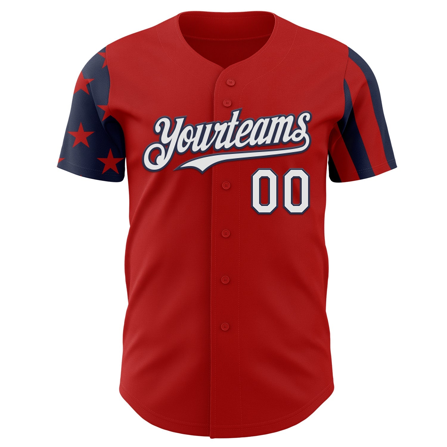 Custom Red White-Navy Two Tone USA Flag Sleeves Stars and Stripes Authentic Baseball Jersey view 2