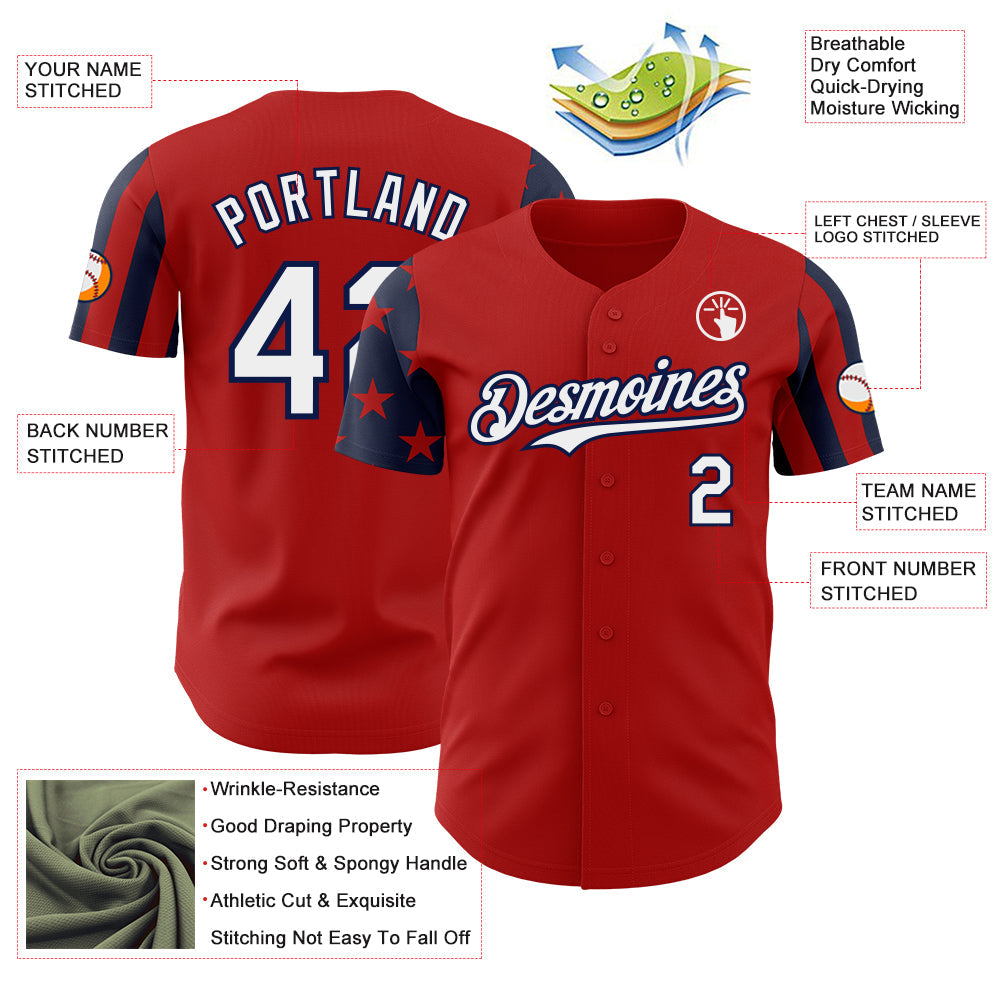Custom Red White-Navy Two Tone USA Flag Sleeves Stars and Stripes Authentic Baseball Jersey view 3