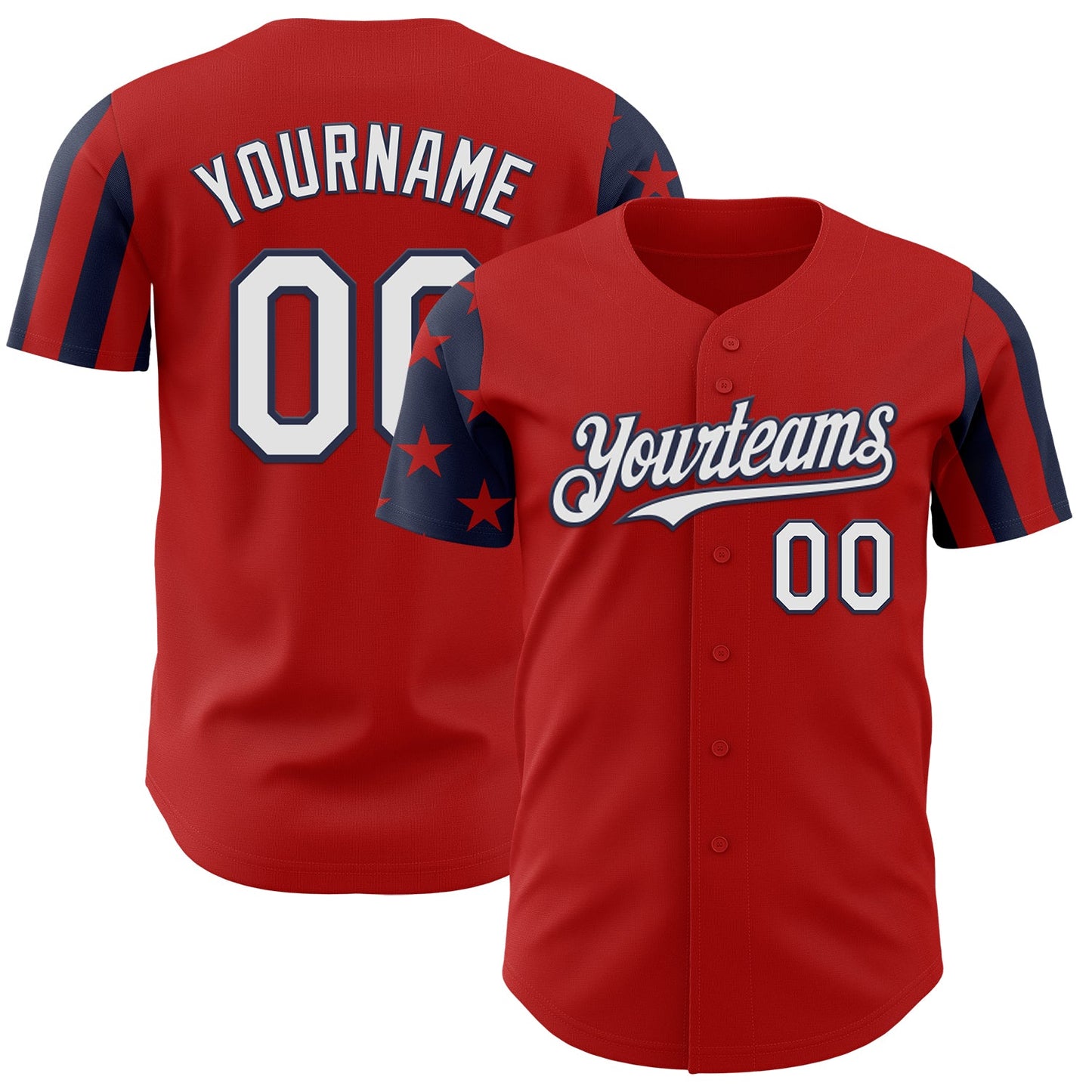 Custom Red White-Navy Two Tone USA Flag Sleeves Stars and Stripes Authentic Baseball Jersey - Main View