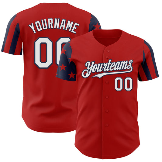 Custom Red White-Navy Two Tone USA Flag Sleeves Stars and Stripes Authentic Baseball Jersey - Main View
