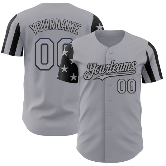 Custom Gray-Black Two Tone USA Flag Sleeves Stars and Stripes Authentic Baseball Jersey - Main View