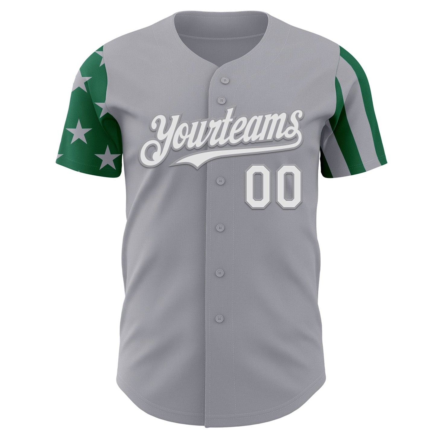 Custom Gray White-Kelly Green Two Tone USA Flag Sleeves Stars and Stripes Authentic Baseball Jersey view 2