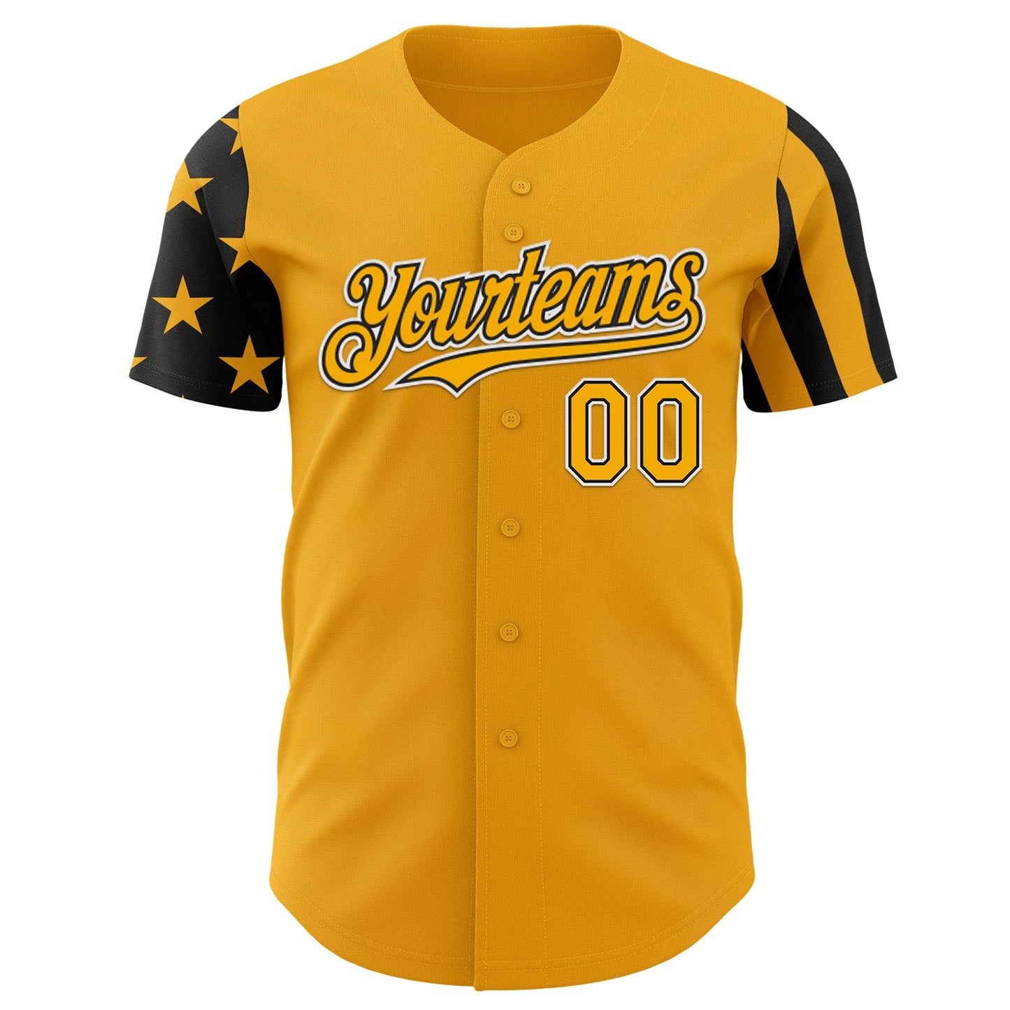 Custom Gold Black-White Two Tone USA Flag Sleeves Stars and Stripes Authentic Baseball Jersey view 2