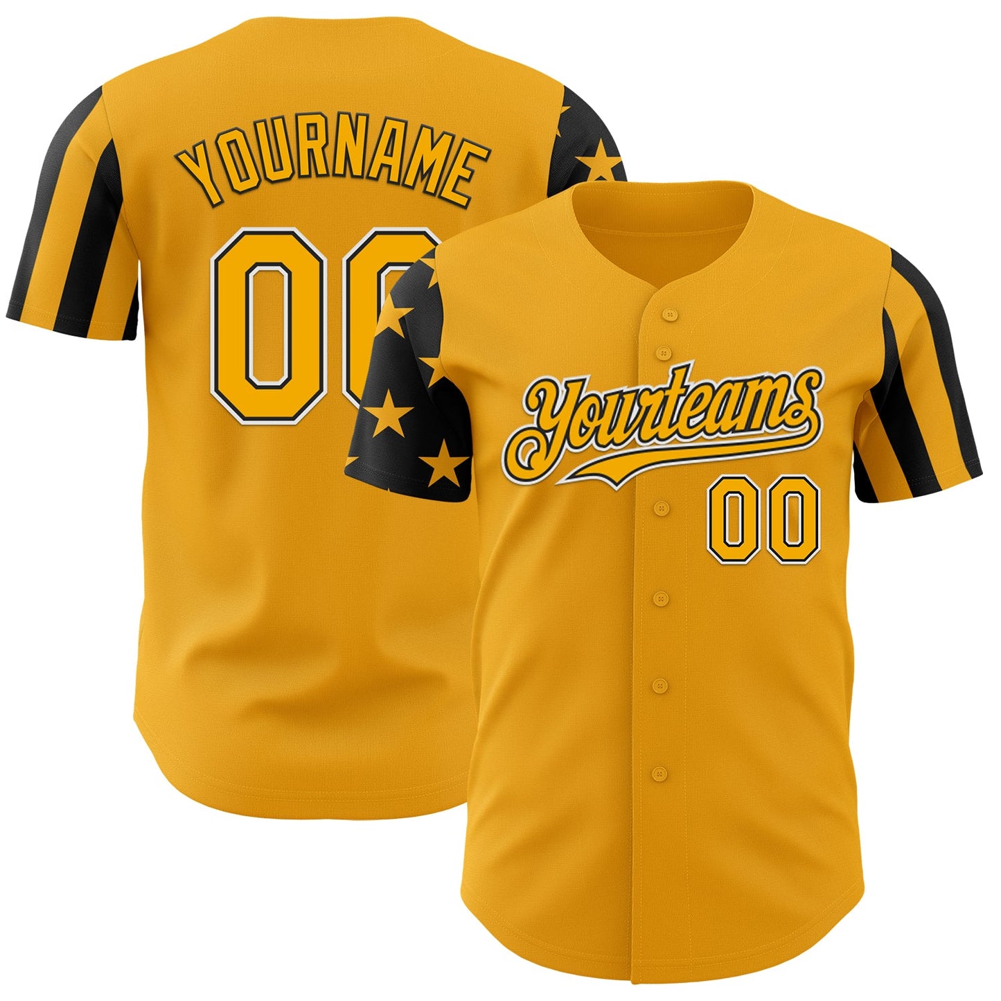 Custom Gold Black-White Two Tone USA Flag Sleeves Stars and Stripes Authentic Baseball Jersey - Main View