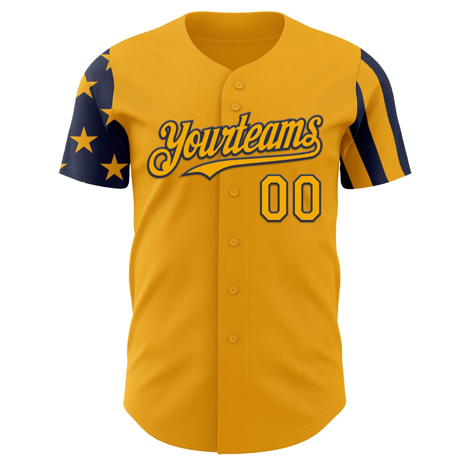 Custom Gold-Navy Two Tone USA Flag Sleeves Stars and Stripes Authentic Baseball Jersey view 2