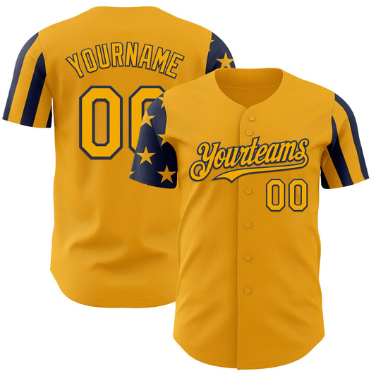 Custom Gold-Navy Two Tone USA Flag Sleeves Stars and Stripes Authentic Baseball Jersey - Main View