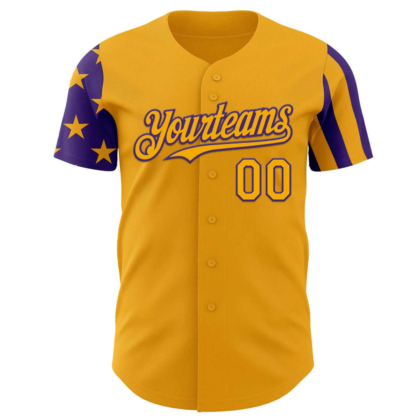 Custom Gold-Purple Two Tone USA Flag Sleeves Stars and Stripes Authentic Baseball Jersey view 2