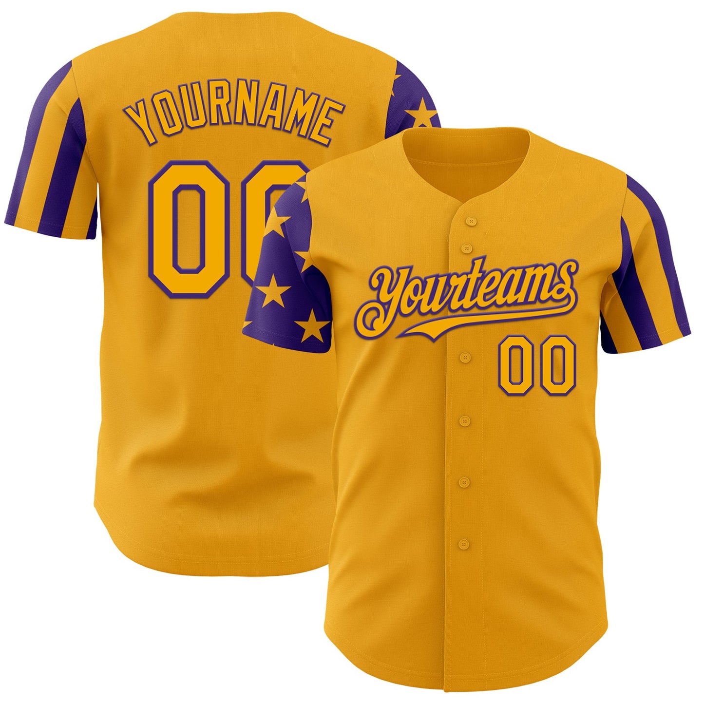 Custom Gold-Purple Two Tone USA Flag Sleeves Stars and Stripes Authentic Baseball Jersey - Main View