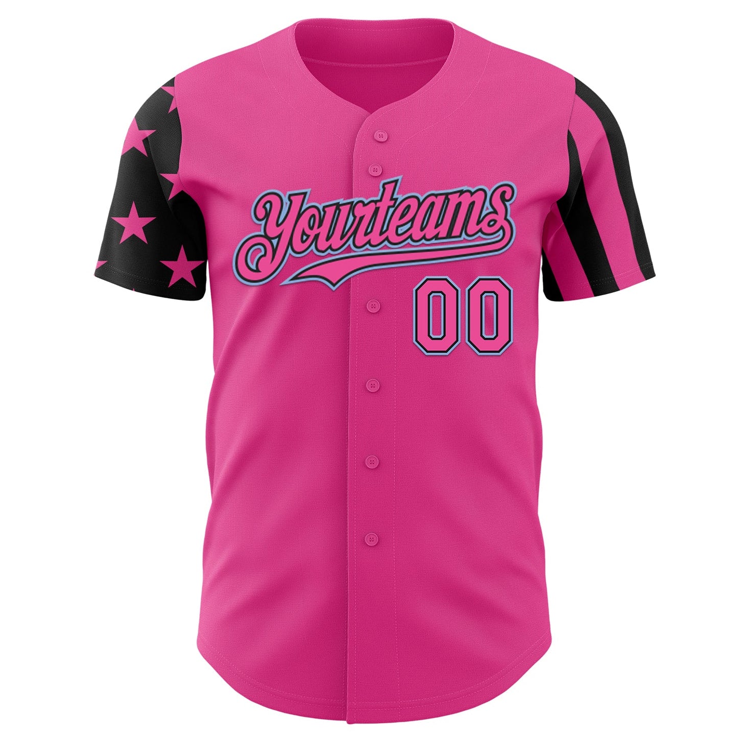Custom Pink Black-Light Blue Two Tone USA Flag Sleeves Stars and Stripes Authentic Baseball Jersey view 2