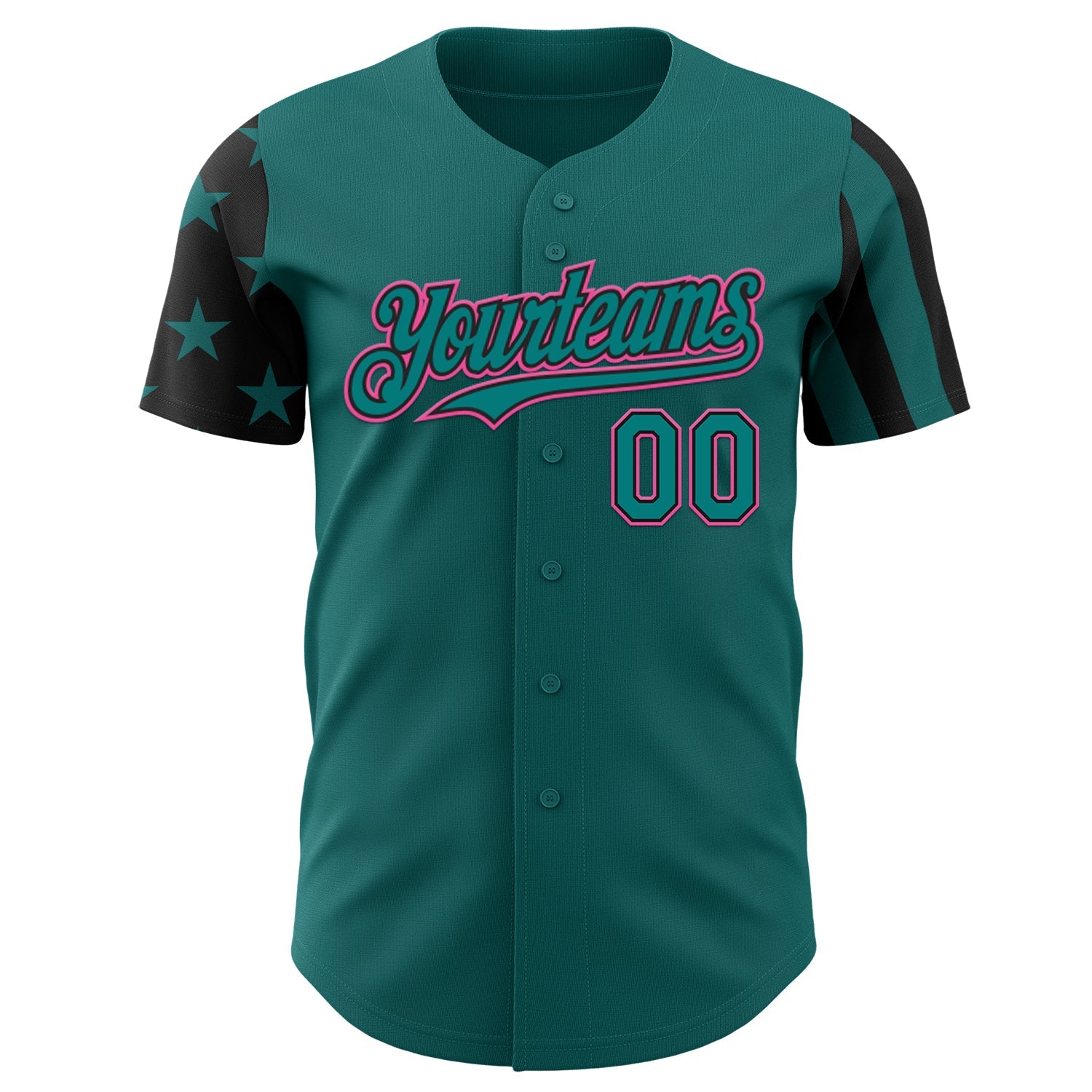 Custom Teal Black-Pink Two Tone USA Flag Sleeves Stars and Stripes Authentic Baseball Jersey view 2