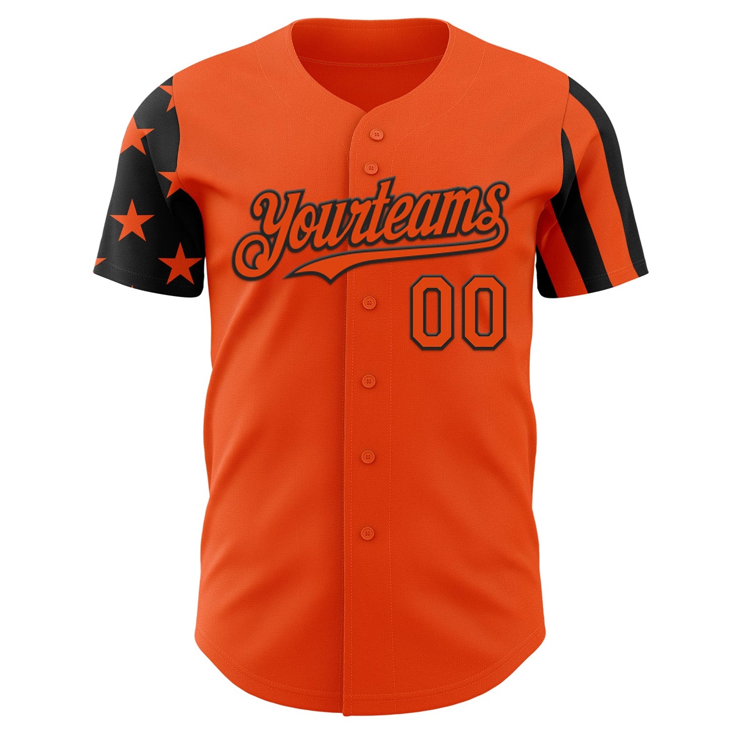 Custom Orange-Black Two Tone USA Flag Sleeves Stars and Stripes Authentic Baseball Jersey view 2