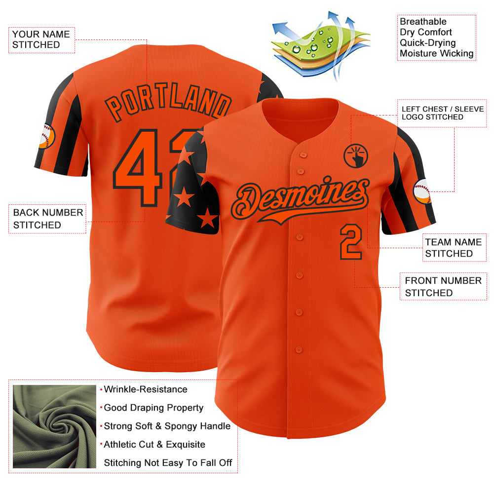 Custom Orange-Black Two Tone USA Flag Sleeves Stars and Stripes Authentic Baseball Jersey view 3