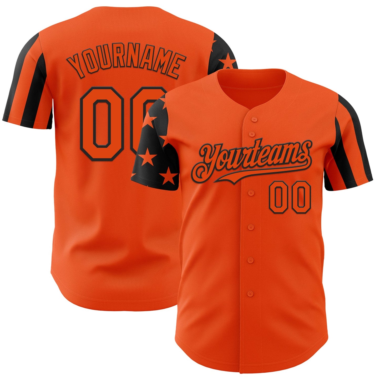 Custom Orange-Black Two Tone USA Flag Sleeves Stars and Stripes Authentic Baseball Jersey - Main View