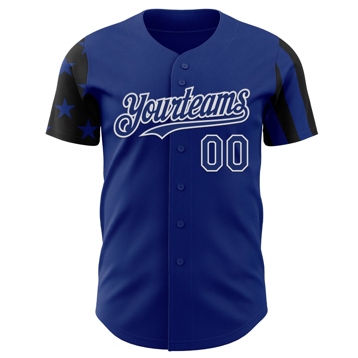 Custom Royal Black-White Two Tone USA Flag Sleeves Stars and Stripes Authentic Baseball Jersey view 2