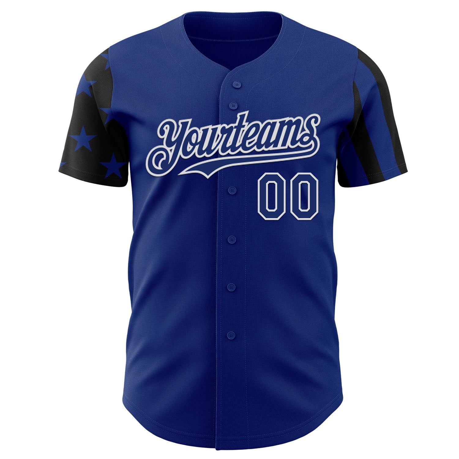 Custom Royal Black-White Two Tone USA Flag Sleeves Stars and Stripes Authentic Baseball Jersey view 2